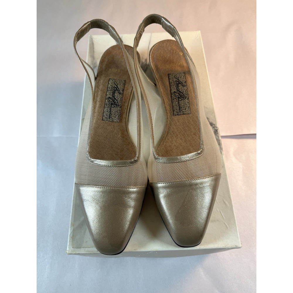 Amalfi Leisure Gold Luster Capri Mesh Leather Slings Pump Italy 5 1/2 B Look NEW - Picture 5 of 12